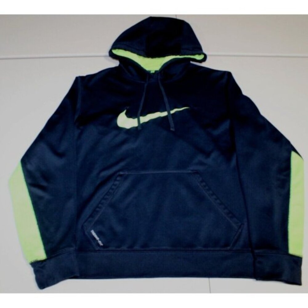 Mens Nike Dri Fit Training Big Logo Swoosh Hoodie Sweatshirt Medium Dark Blue